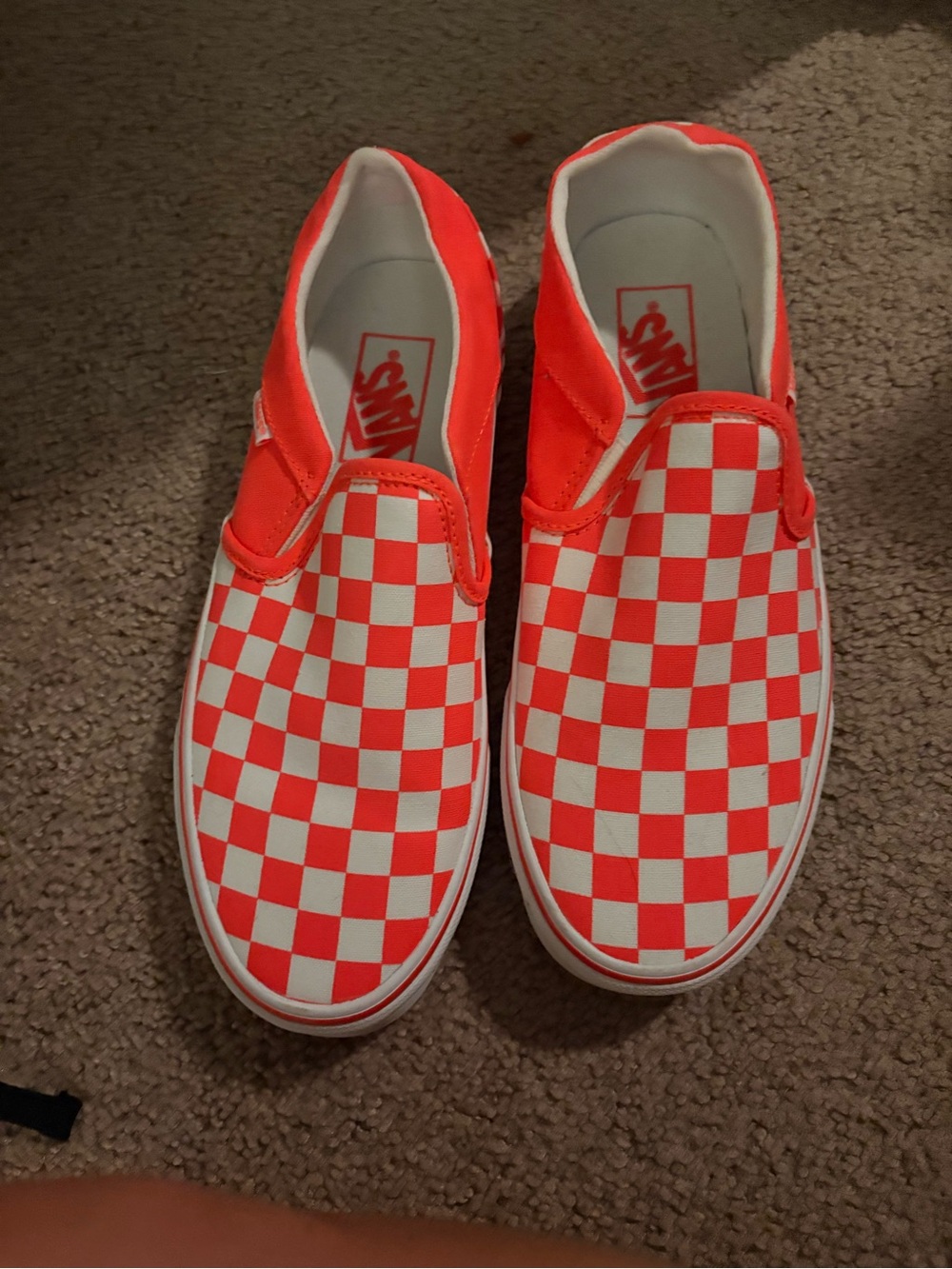 Vans Checkerboard Slip-On Shoes - Neon Orange/White
